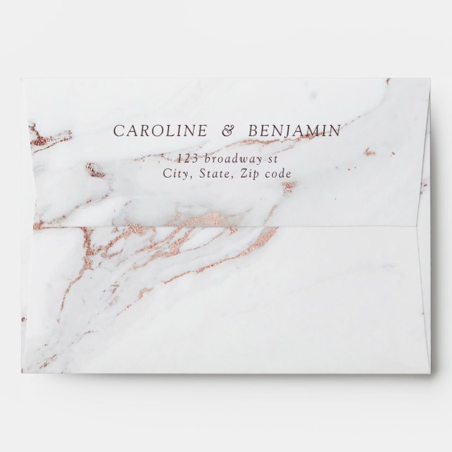 Enveloppe Faux rose marbre or luxe moderne mariage (Dos (Haut rabat))