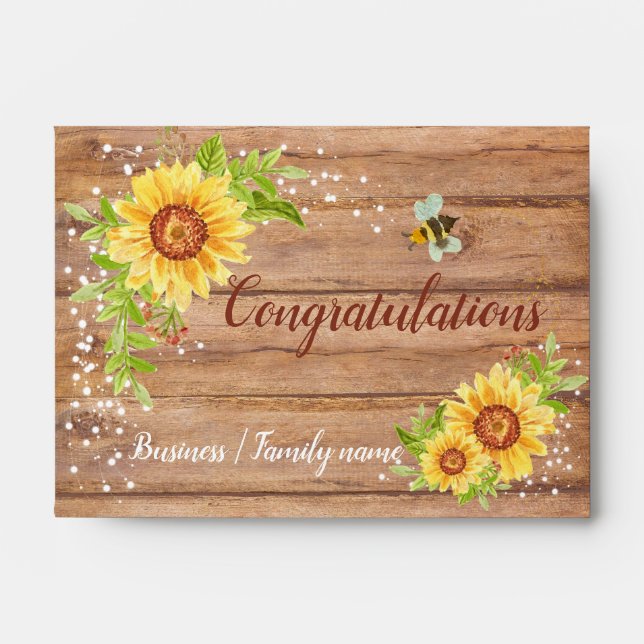 Enveloppe Félicitations Rustic Tournesol Cadeau Cash (Devant)