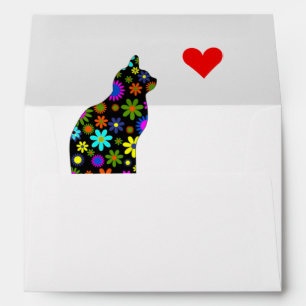 Enveloppe Féline de chat rétro florale de petite fille avec