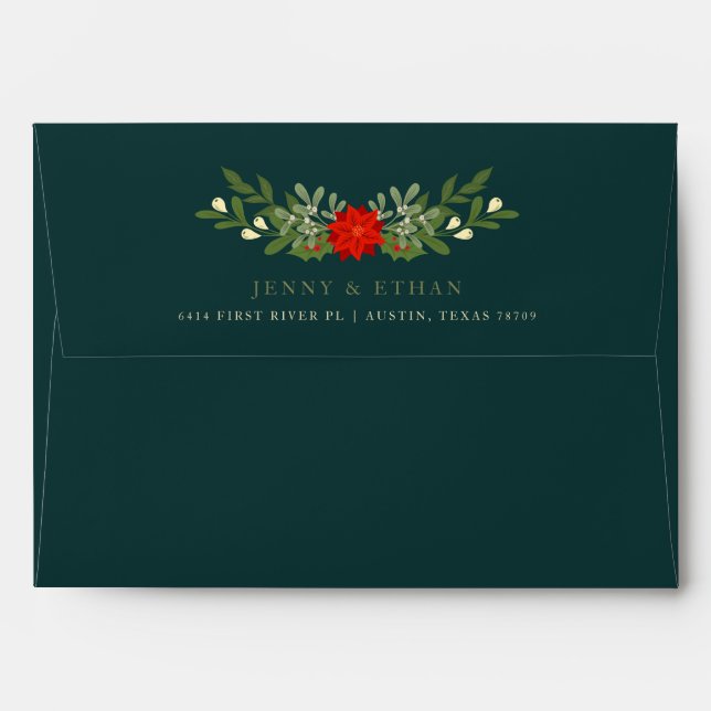 Enveloppe Festive de Noël avec Feuille Holly (Dos (Haut rabat))