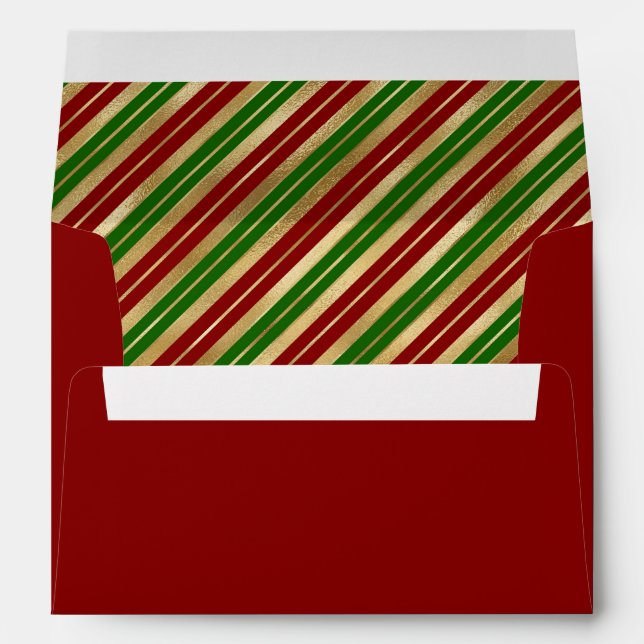 Enveloppe Festive Noël Stripes Motif Rouge Vert Or (Dos (Bas))