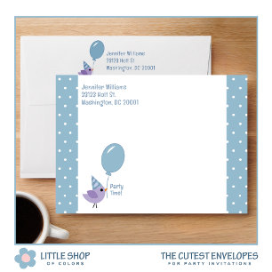 Enveloppe Fête d'anniversaire garçon pois bleus
