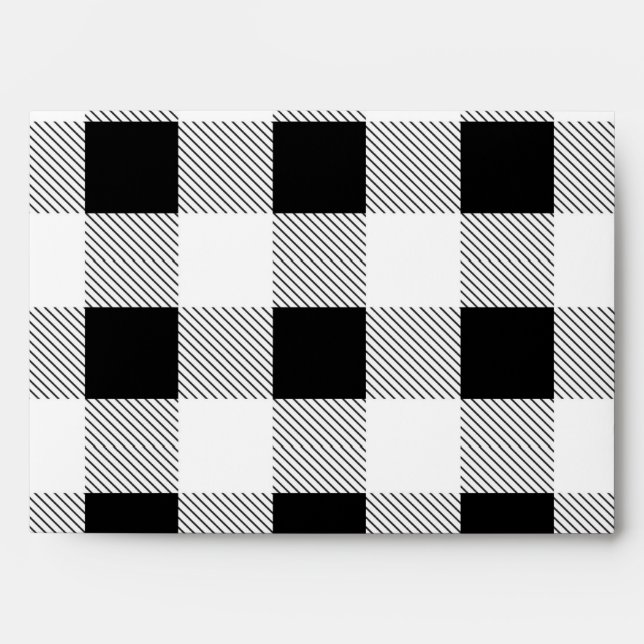 Enveloppe fête de ferme rustique à carreaux noir blanc buffl (Devant)