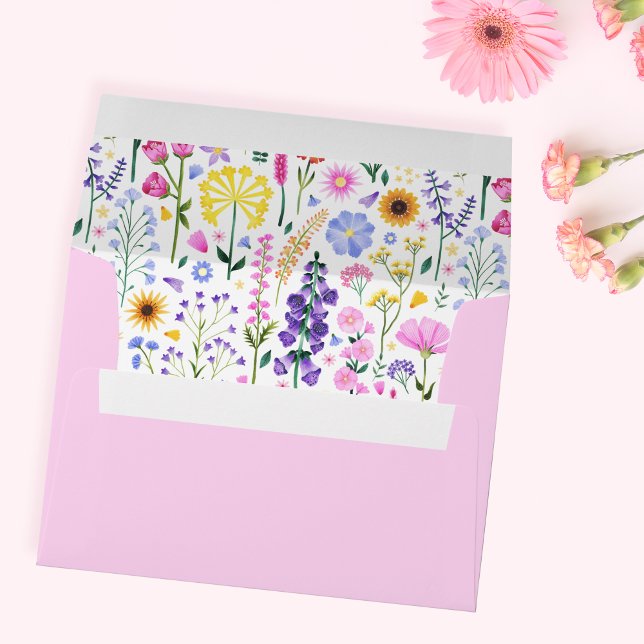 Enveloppe Fête de jardin Fleur sauvage rose printemps (Spring Wildflower Garden Party Envelope)