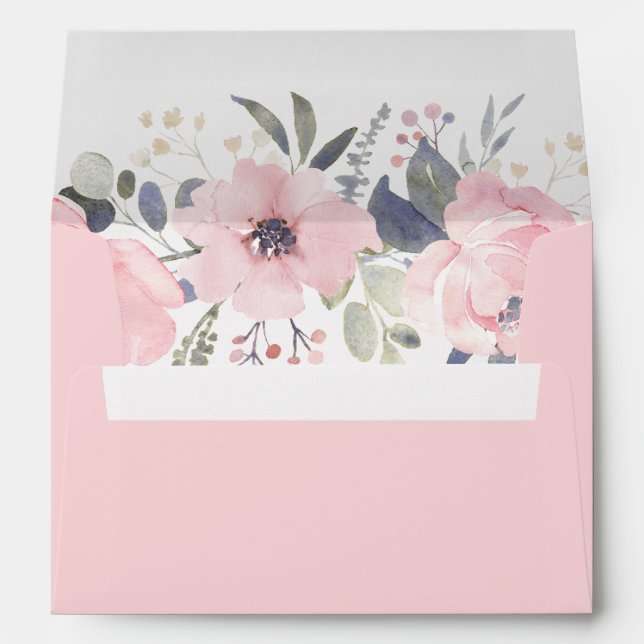 Enveloppe Fête de mariage moderne à l'aquarelle avec fleurs  (Dos (Bas))