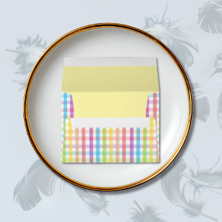 Enveloppe Fête de naissance arc-en-ciel Gingham Pastel Moder