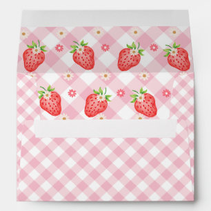 Enveloppe Fête de naissance de bébé fille douce aux fraises