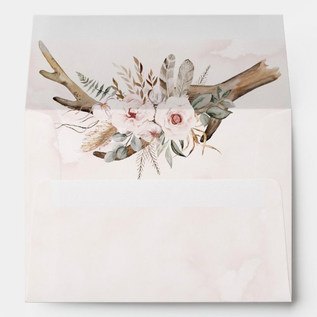 Enveloppe Fête des mariées Boho Deer Antlers et Florals (Dos (Bas))