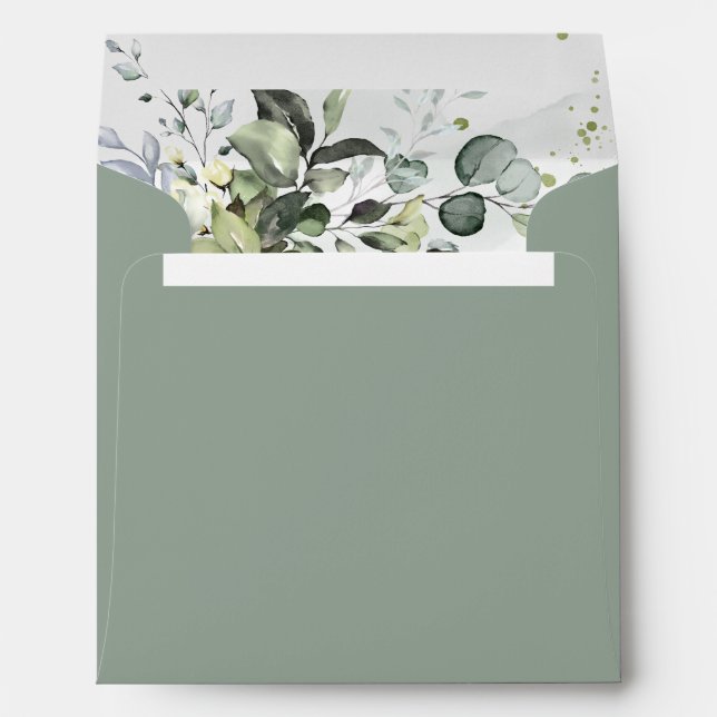 Enveloppe Fête des mariées d'aquarelle Dusty Blue Eucalyptus (Dos (Bas))