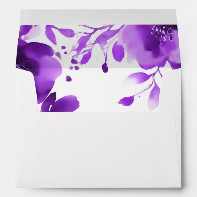 Enveloppe Fête des mariées d'aquarelle pourpre fleurie PERSO (Dos (Bas))