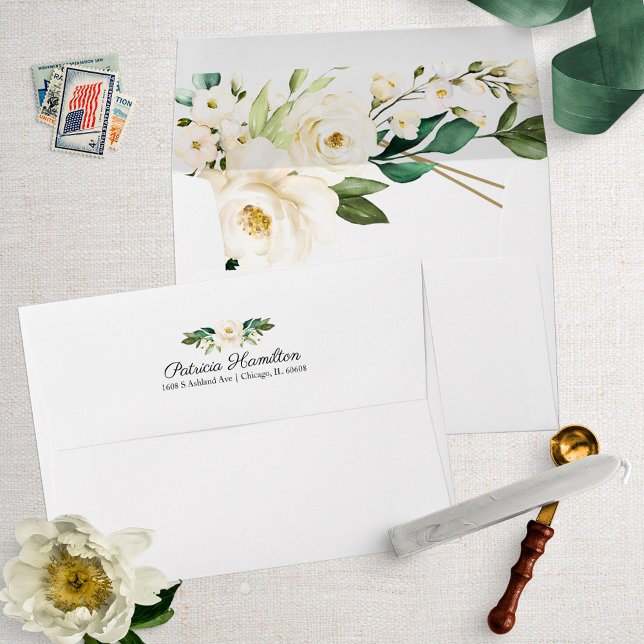 Enveloppe Fête des mariées florale blanche géométrique (Créateur téléchargé)