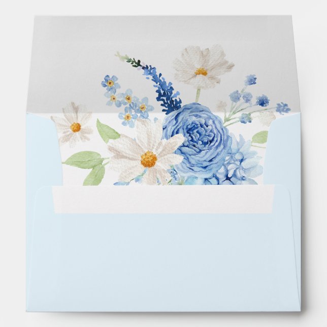 Enveloppe Fête des mariées florale bleue (Dos (Bas))
