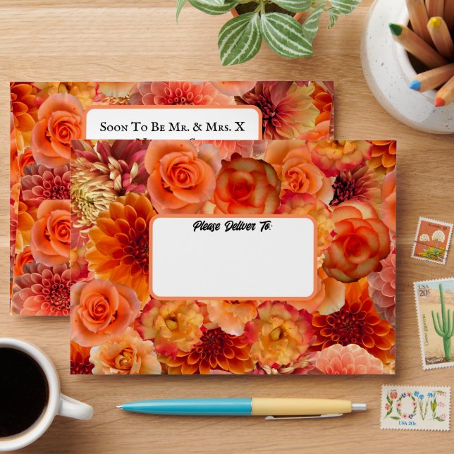 Enveloppe Fête des mariées Pêche Mariage floral (Desk)