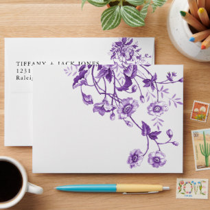 Enveloppe Fête des mariées vintage à fleurs violettes Toile
