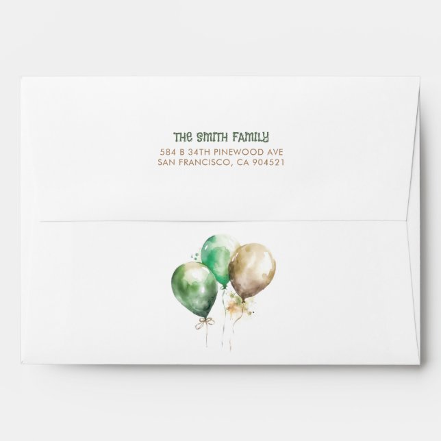 Enveloppe Fête spéciale Ballons verts et Brown (Dos (Haut rabat))