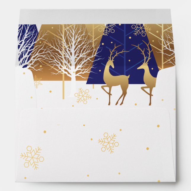 Enveloppe Fêtes d'or Snowflakes - Arbres bleus (Dos (Bas))