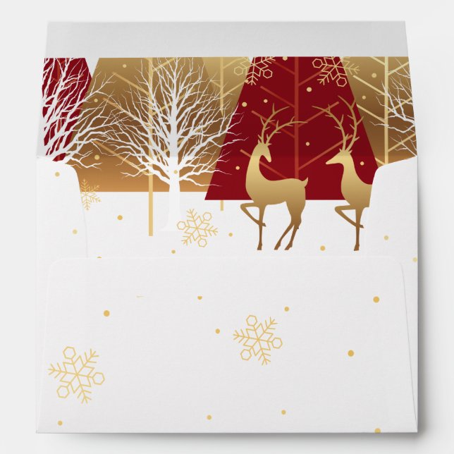 Enveloppe Fêtes d'or Snowflakes - Arbres rouges (Dos (Bas))