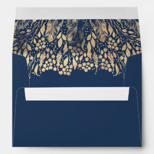 Enveloppe Feuillage d'or et chic élégant de plumes d'or