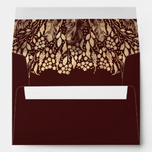 Enveloppe Feuillage d'or et plumes d'or Élégant chic