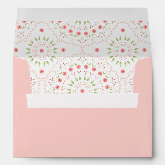 Enveloppe Feuillage floral rose pâle Élégante couronne (Dos (Bas))