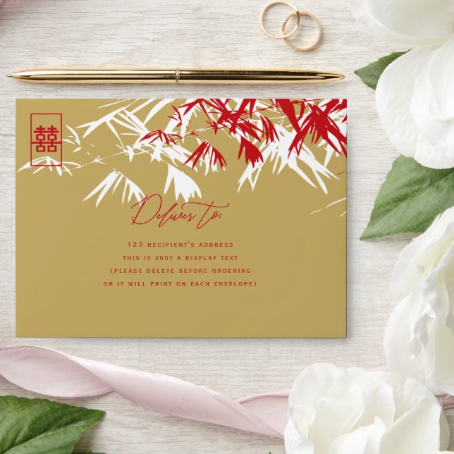Enveloppe Feuille bambou double bonheur Mariage chinois (Wedding)