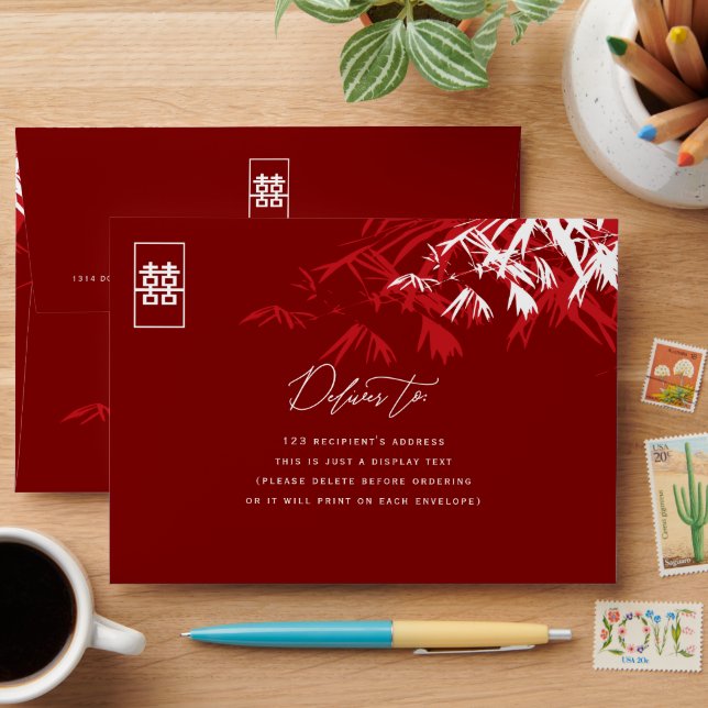 Enveloppe Feuille bambou double bonheur Mariage chinois (Desk)
