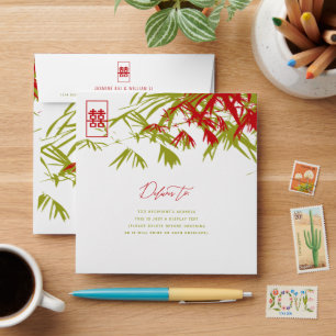 Enveloppe Feuille bambou double bonheur Mariage chinois
