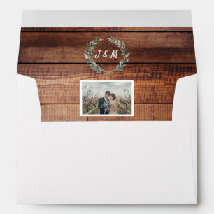 Enveloppe Feuille d'aquarelle rustique photo bois monogramme