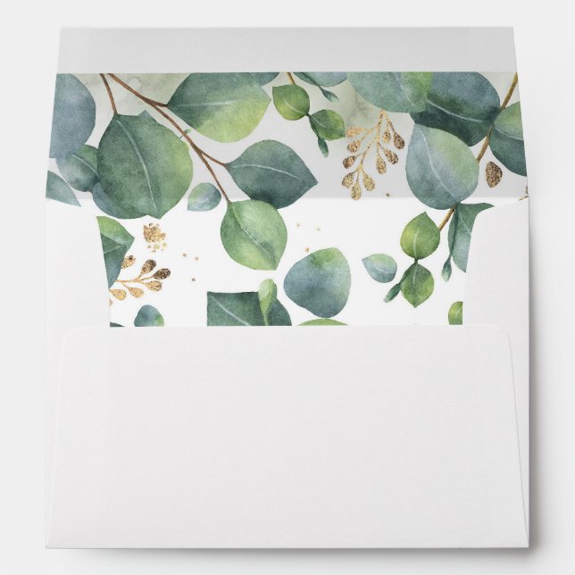 Enveloppe Feuille d'eucalyptus et branches d'or élégantes (Dos (Bas))