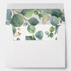 Enveloppe Feuille d'eucalyptus et branches d'or élégantes