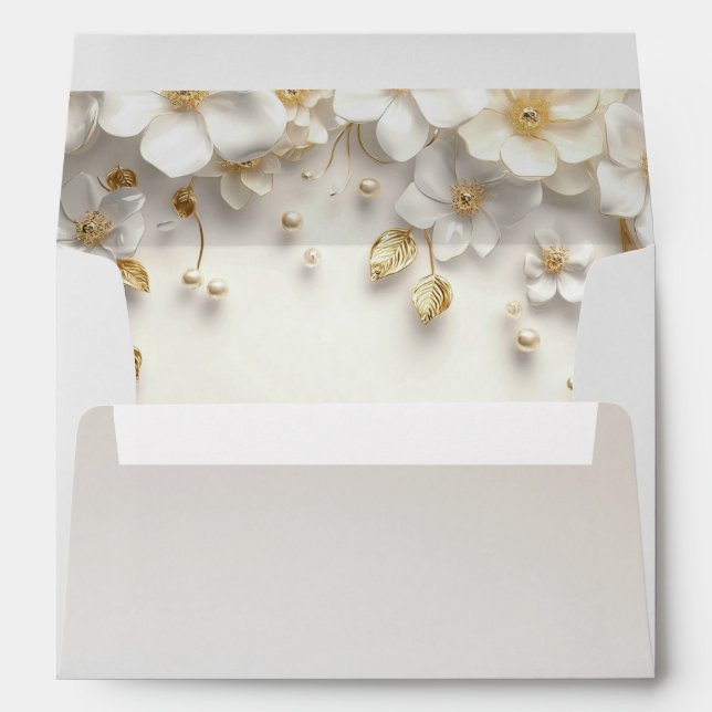 Enveloppe Feuille d'or fleuri blanc ivoire (Dos (Bas))