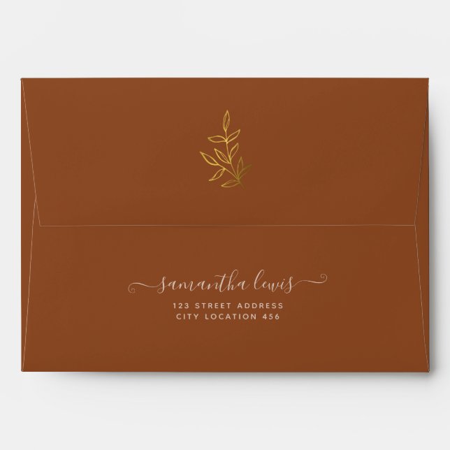 Enveloppe Feuille d'or simple Mariage en terre cuite (Dos (Haut rabat))