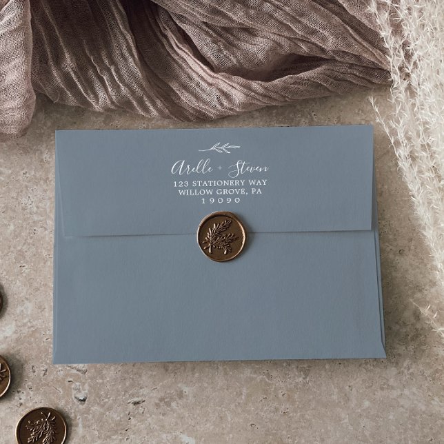 Enveloppe Feuille minimale | Dusty Blue Faire-part de mariag (Créateur téléchargé)