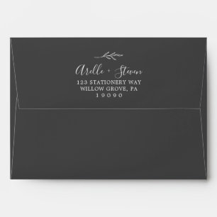 Enveloppe Feuille minimale   Faire-part de mariage gris fonc