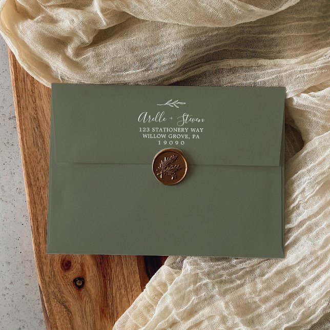 Enveloppe Feuille minimale | Faire-part de mariage vert fonc (Créateur téléchargé)