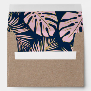 Enveloppe Feuille rose et or ropical marine rustique mariage