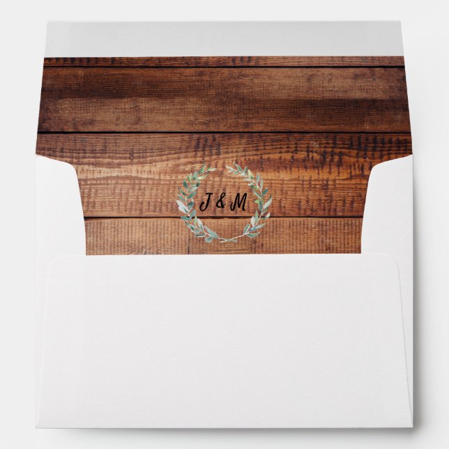 Enveloppe Feuille rustique aquarelle monogramme sur Mariage  (Dos (Bas))