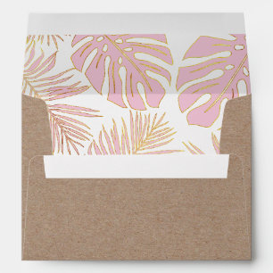 Enveloppe Feuille tropical rose et or mariage rustique