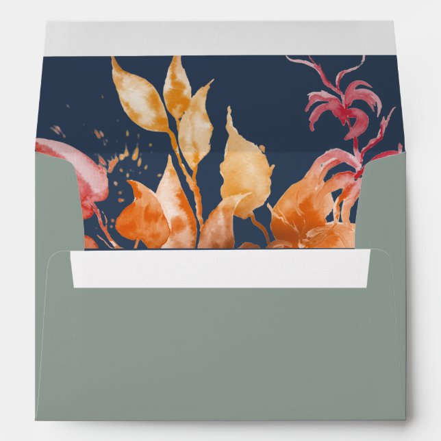 Enveloppe Feuilles automnales | Sage Green & Navy Blue Invit (Dos (Bas))