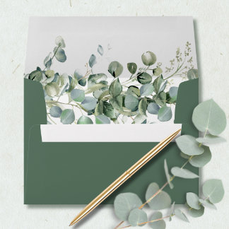 Enveloppe Feuilles d'eucalyptus aquarelle vert sauge foncé