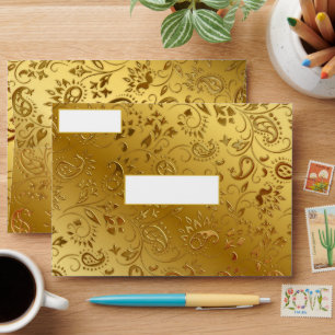 Enveloppe Feuilles d'or, Huile de look Embossée, Élégant