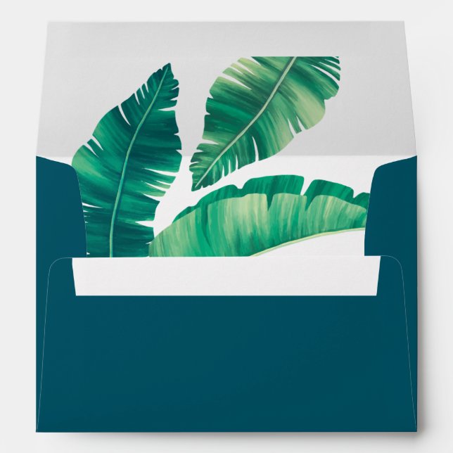 Enveloppe Feuilles Tropical Green Palm, Bleu Turquoise foncé (Dos (Bas))