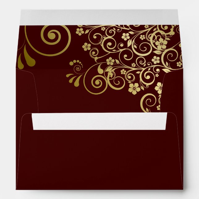 Enveloppe Filigree dentelle or sur Auburn Brown Mariage élég (Dos (Bas))