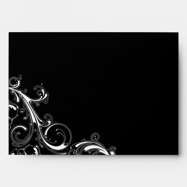 Enveloppe Filigree Swirl Noir avec blanc 5x7 A7 (Devant)