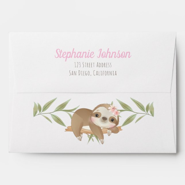 Enveloppe Fille Anniversaire Sloth Personnalisé (Dos (Haut rabat))