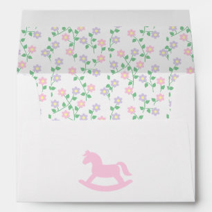 Enveloppe Fille au cheval à bascule rose Baby Shower