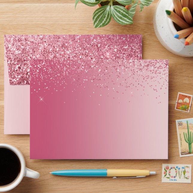 Enveloppe Fille Parties scintillant rose Ombre Sparkle (Desk)