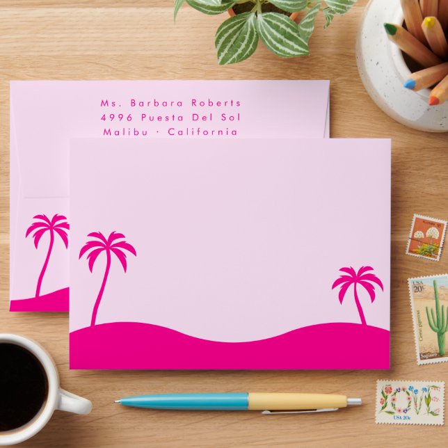 Enveloppe Fille Pastel Pink Palm Trees Beach Party (Desk)