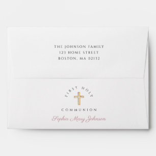 Enveloppe Fille Religieuse Croix rose Première Communion