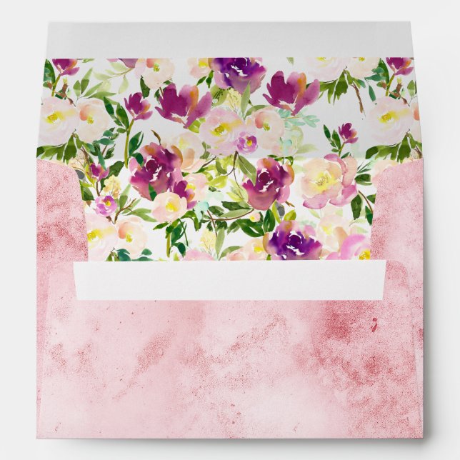 Enveloppe Fille Rose Peach Purple Burgundy Aquarelle Florale (Dos (Bas))